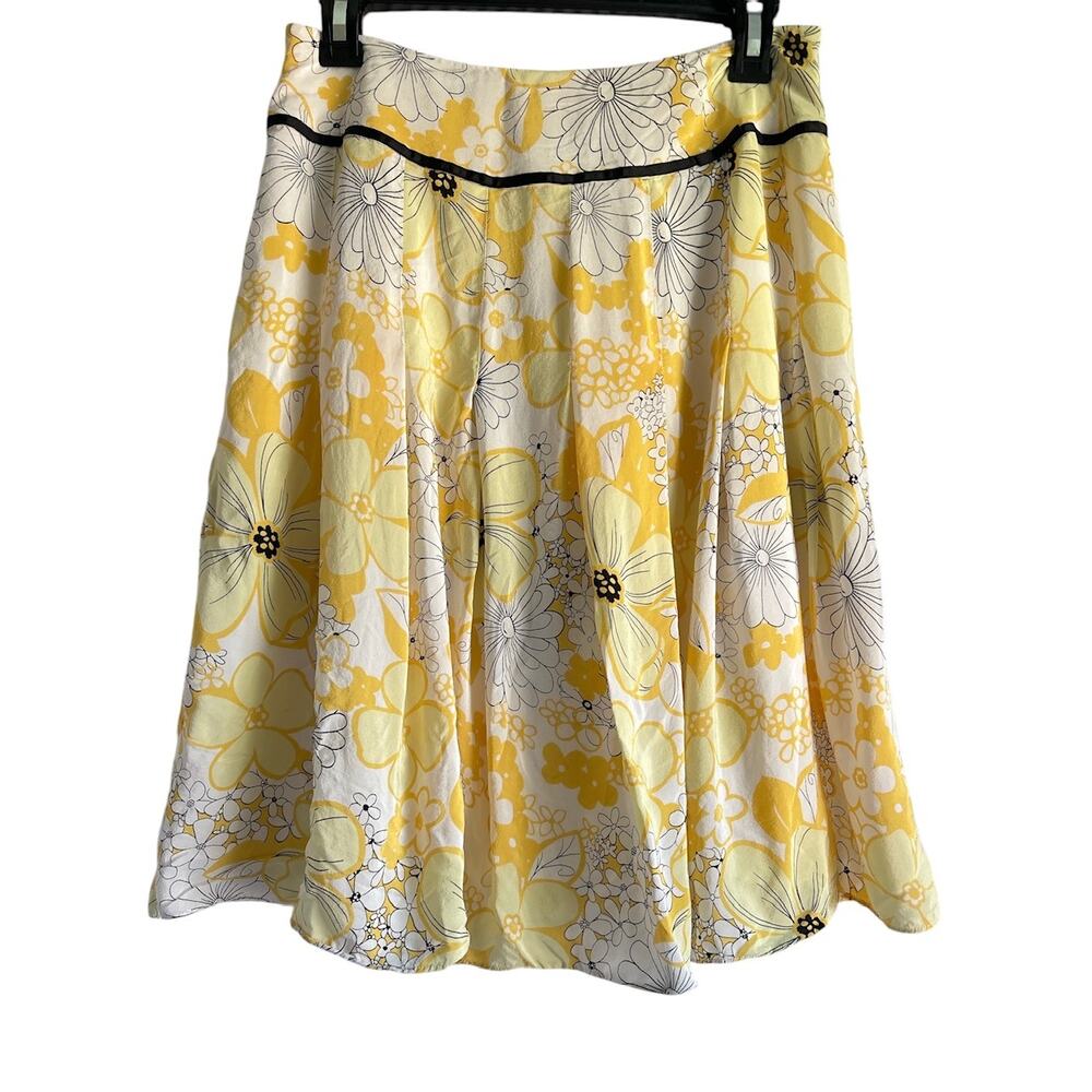 Bob Mackie Studio Womens Size 6 100%‎ Silk Floral Daisy Pleated Skirt